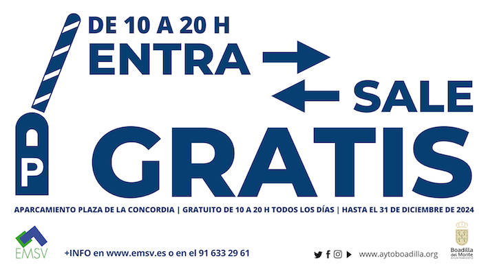 Aparcamiento gratuito en la plaza de la Concordia de Boadilla durante 2024