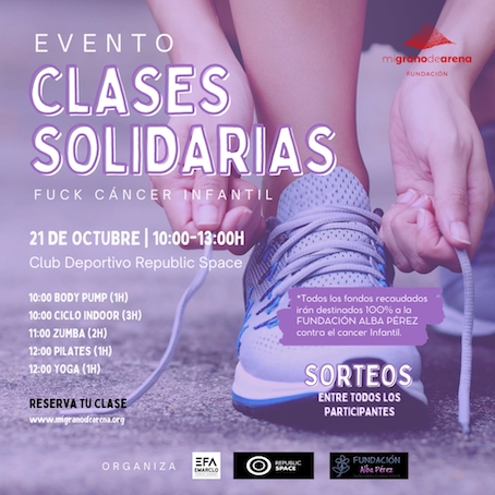 Evento este sábado en el club deportivo Republic Space favor de la Fundación Alba Pérez contra el cáncer infantil