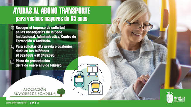 Boadilla amplía el plazo de solicitud de la ayuda económica al abono transporte para mayores de 65 años hasta el 15 de febrero