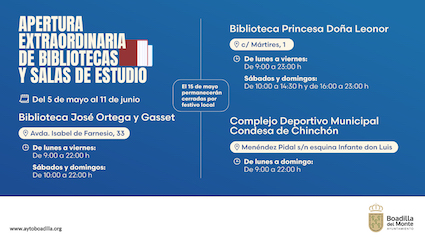 Las bibliotecas de Boadilla amplían su horario para los próximos exámenes