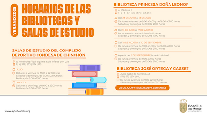 Horario de verano de las bibliotecas de Boadilla