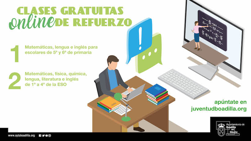 Profesor de refuerzo on line gratuito para alumnos de Boadilla