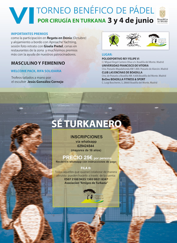 Torneo de pádel benéfico en Boadilla a favor de Cirugía en Turkana los días 3 y 4 de junio