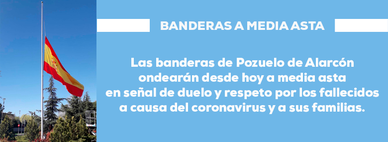 Las banderas y los edificios de Pozuelo recuerdan a las víctimas del coronavirus