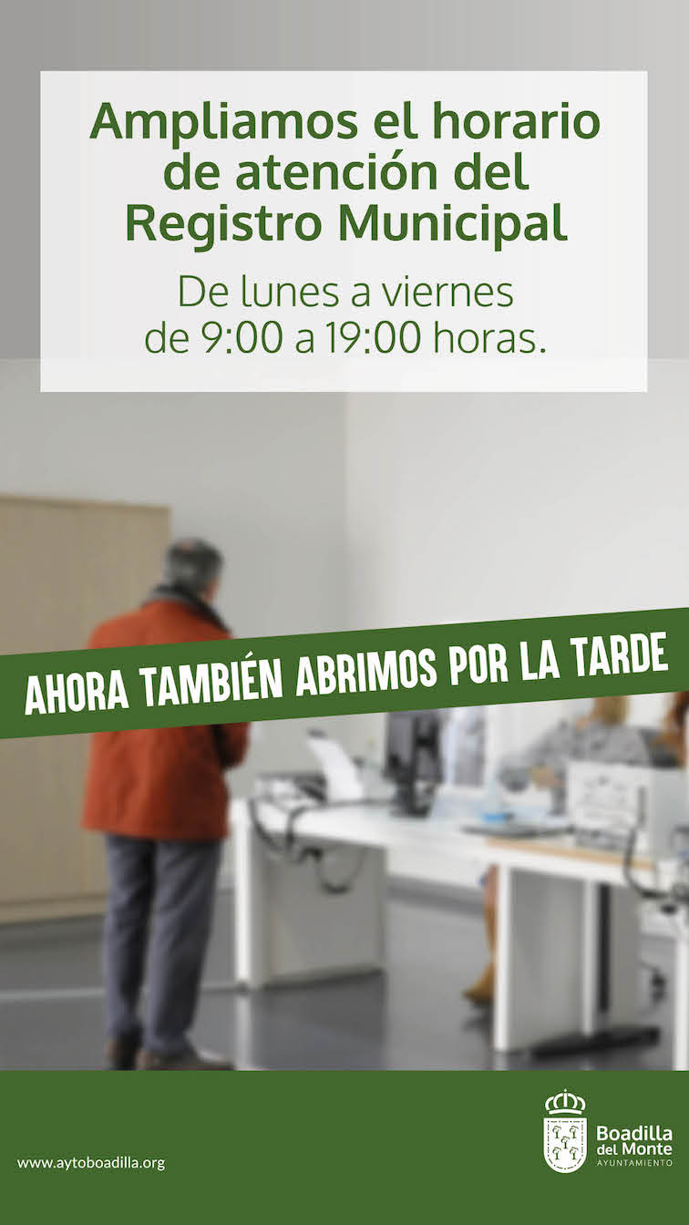 El Registro del Ayuntamiento de Boadilla del Monte abre por las tardes